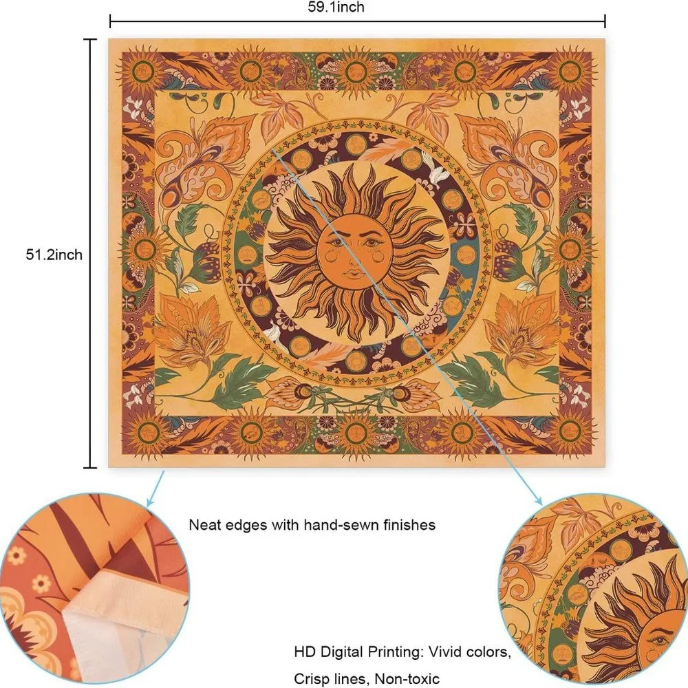Burning Sun Tapestry Flower Vines 59x82 Zodiac Floral Mystic Hippie Wall Hanging